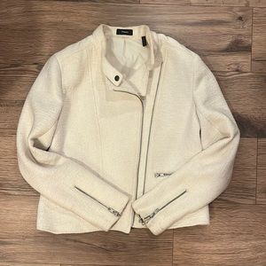 Theory Ivory Tweed Moto Zip-up Jacket Blazer